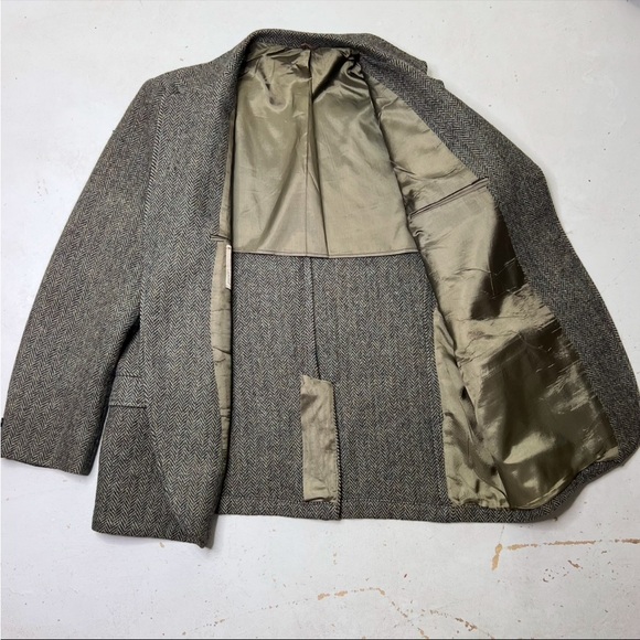 Vintage Harris Tweed Olive/Navy Herringbone 100% Scottish Virgin Wool Sport Coat - Picture 8 of 12